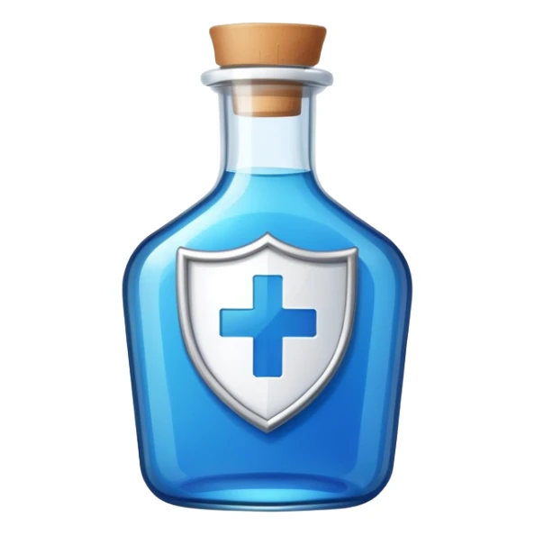 Medicine bottle with shield symbol for guaranteed protection sticker