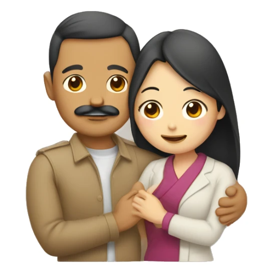 Tan male with mustache hugging a Asian female sticker