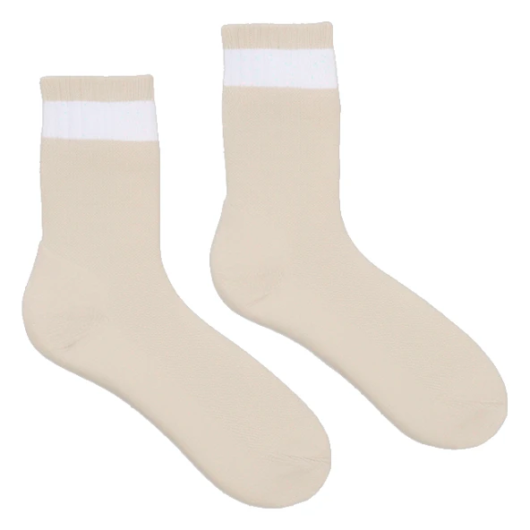 Pilates socks with sticky patch on the bottom in beige and white color combination sticker