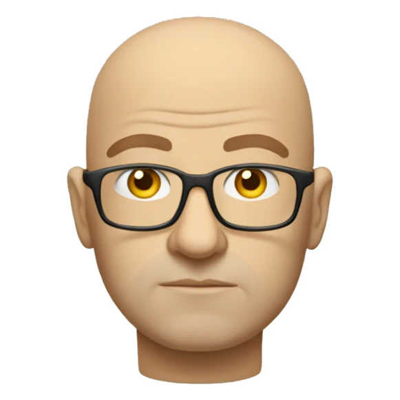 Create an image of a bald philosopher with glasses, looking thoughtful and serious, wearing a plain T-shirt.  sticker