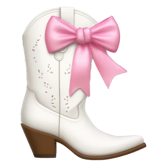 pointed toe white cowgirl boots with delicate pink bow tied on the side  sticker