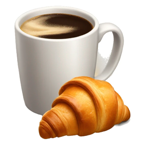 A cup of coffee with a croissant sticker