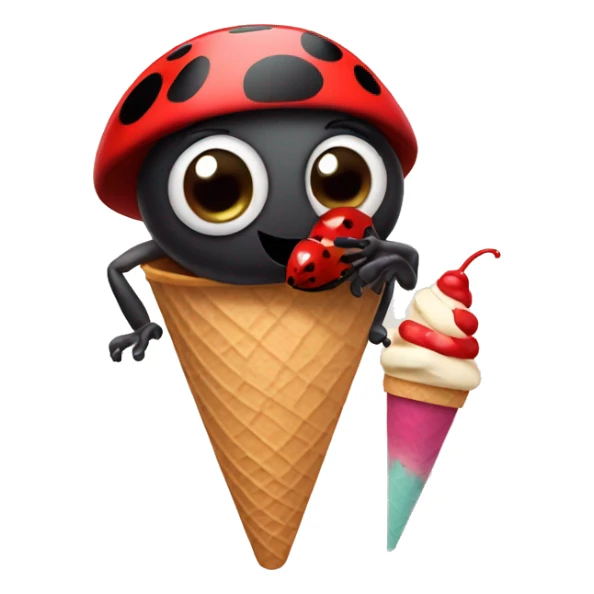 Ladybug wearing a hat eating ice cream  sticker