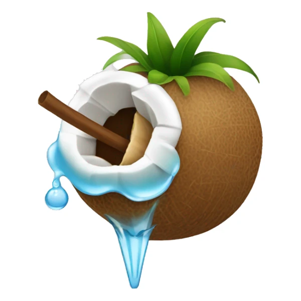 cocunut with cocunut water inside and a straw sticker