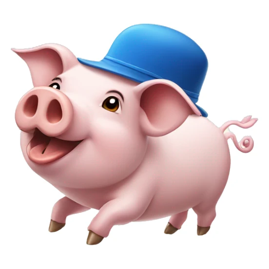 A pig wearing blue hat and flying with birds sticker