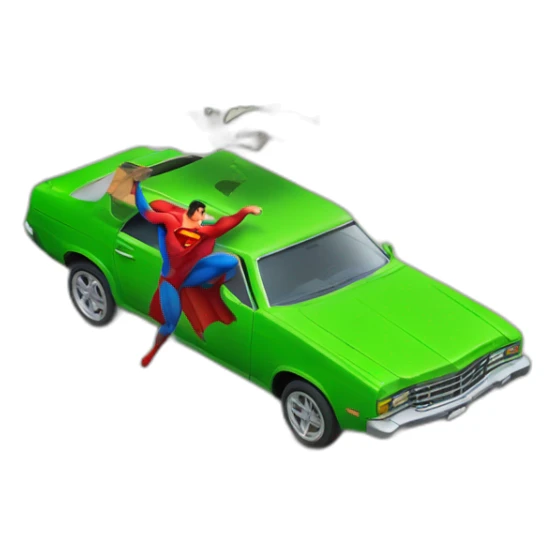Superman lifting up a green sedan and smashing it into a wall sticker