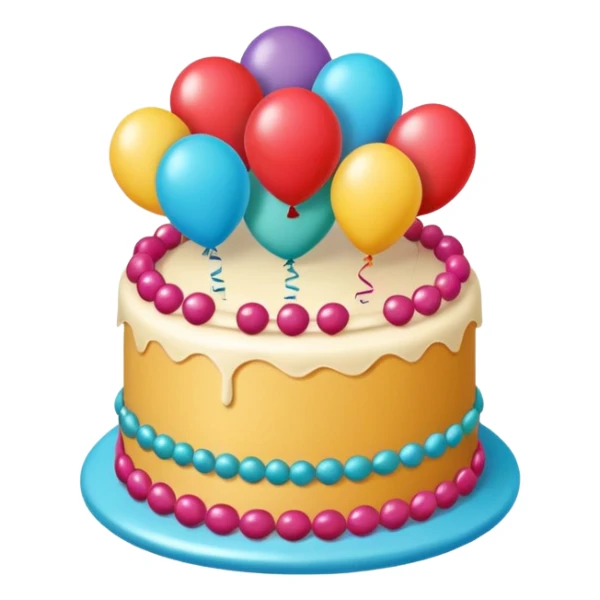 Show Colorful balloons and in the middle a marzipan cake  sticker