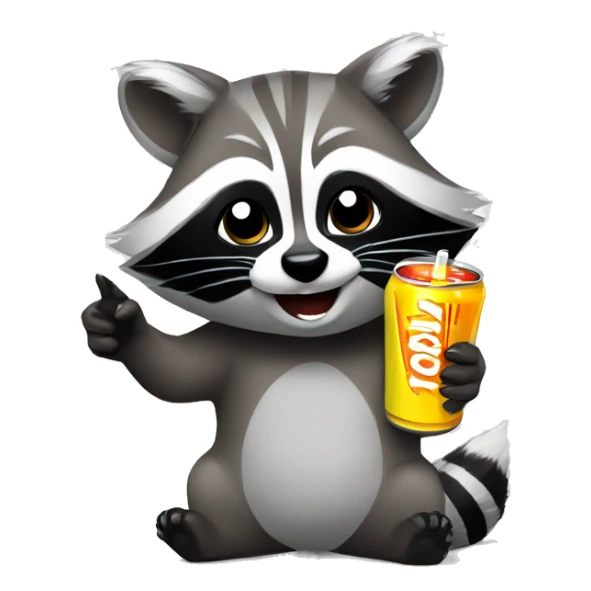 Cute female raccoon drinking an energy drink sticker
