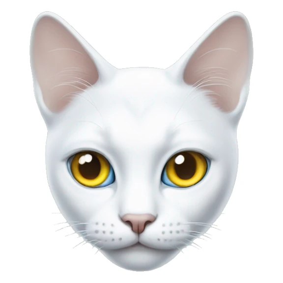 White cat with yellow left eye and blue right eye sticker