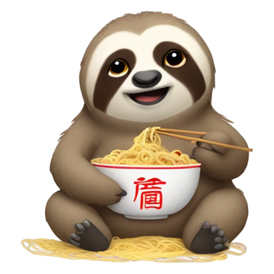 Cute fat sloth eating Chinese noodles sticker