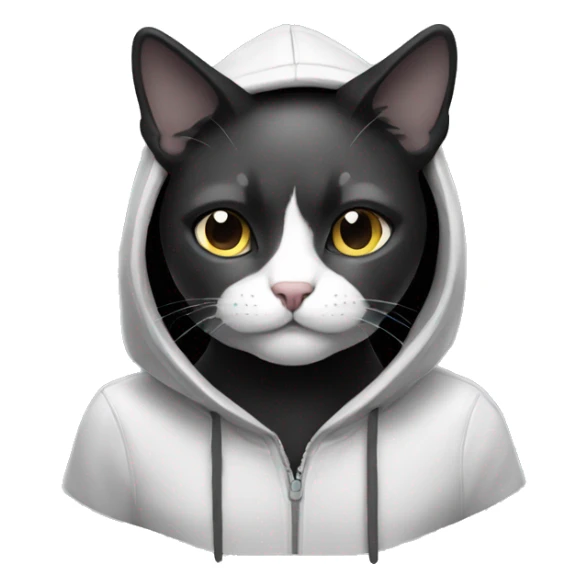 telegram sticker a black and white cat wearing a hoodie  sticker