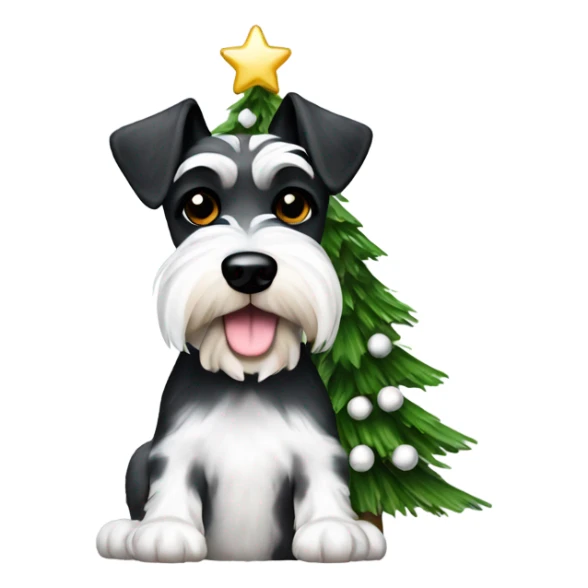 Spotted Schnauzer white and black Christmas tree sticker