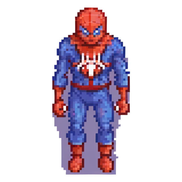 Spider Man, retro and blocky, pixel art style sticker