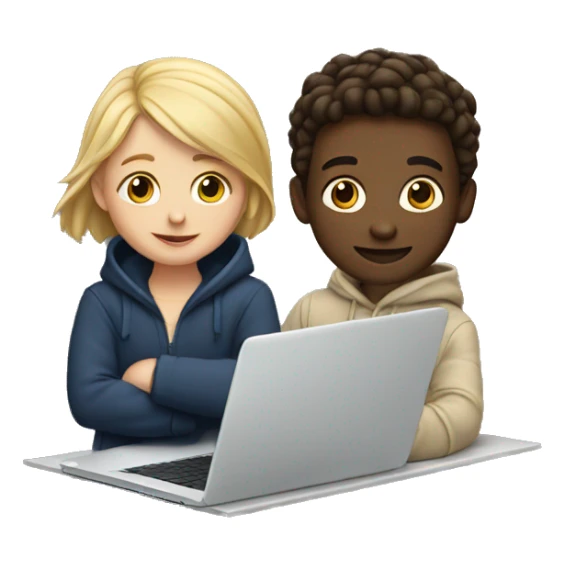 white boy and girl behind laptop sticker