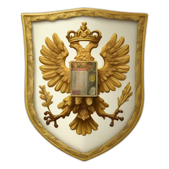 money in the middle of a coat of arms sticker