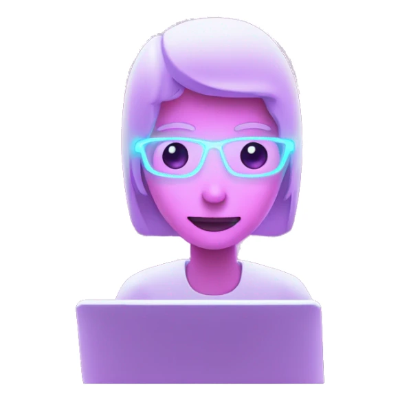 A person looking at a computer with neon-like fluorescent light shining on their face. sticker