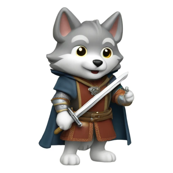 Little wolf sylvanian family toy dressed in medieval clothes and holding a sword   sticker