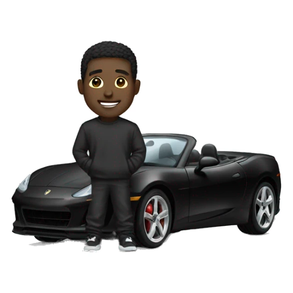 Black sport car with guy who has white cap  sticker