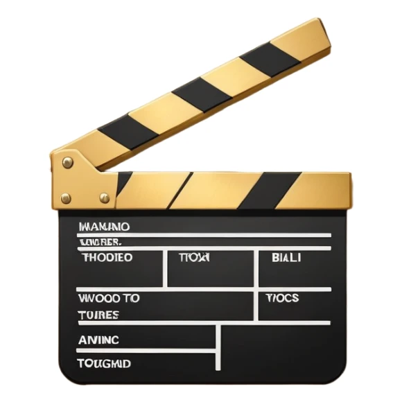 minimalist movie clapboard with gold top and white bottom, diagonal line across the front sticker