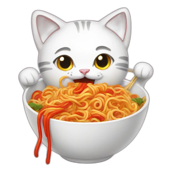 Cat eating spicy noodles sticker