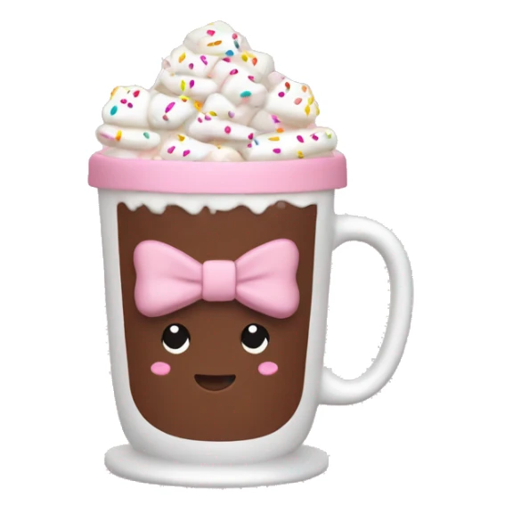 hot chocolate with marshmallows and sprinkles wrapped in a light pink bow  sticker