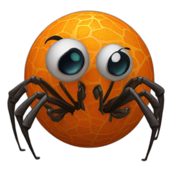 3d sphere with a cartoon orange earth Spider skin texture with whimsical eyes sticker