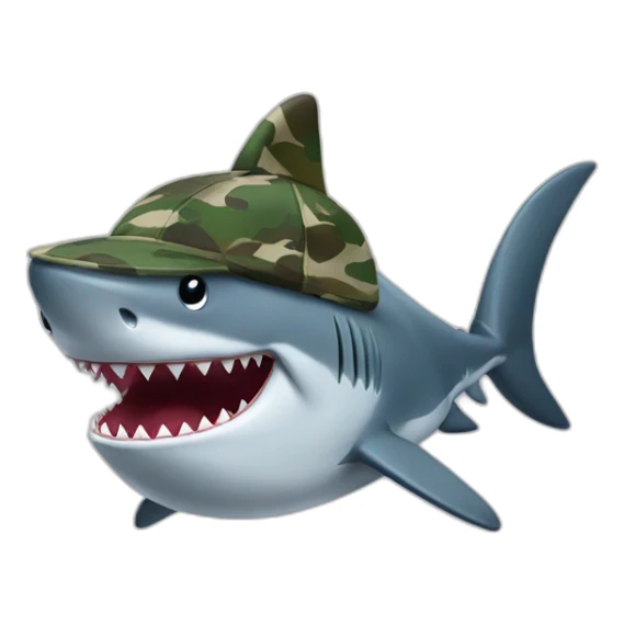 cartoon shark standing with a camouflage cap on its head sticker