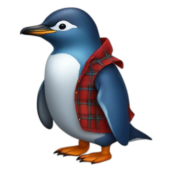 Blue penguin in a red tartan shirt sticker