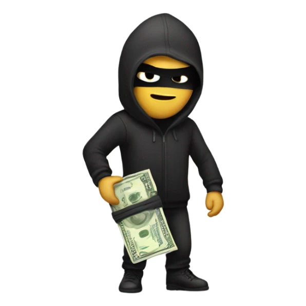 Robber holding bag of money sticker
