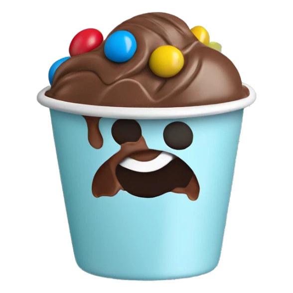 chocolate ice cream in a cup with m&ms on the top sticker