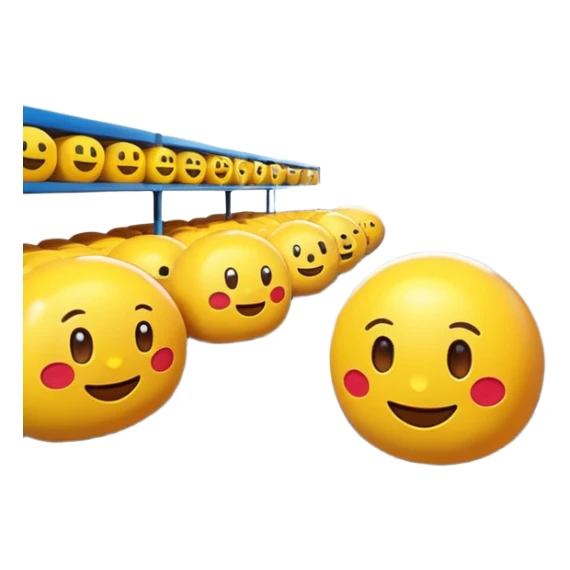 Warehouse interior designed in emoji style, 3D emoji aesthetic, bright colors, soft rounded shapes, simplified details, glossy plastic texture, clean environment, playful lighting, high resolution, sharp focus, vibrant, cartoon-like but rendered in 4K, studio quality. sticker