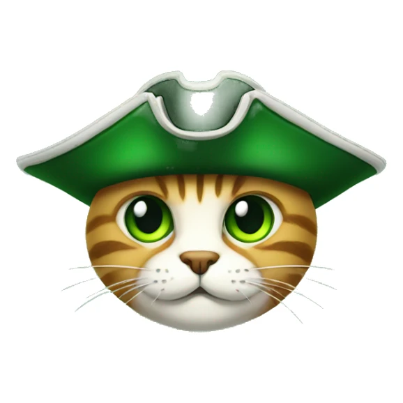 cat face whiskers green pirate hat eyepatch sticker