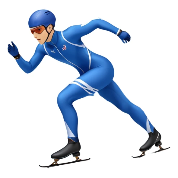 An icon showing a speed skater gliding on a professional oval ice track, captured in mid-motion with aerodynamic posture and sleek skates. The background features snowy mountains, flags, and a clear blue sky. Transparent background reflects the speed and elegance of the sport. sticker