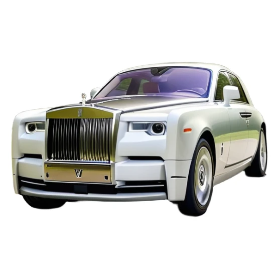 Rolls-Royce Phantom (2022) – cinematic-realistic Rolls-Royce Phantom emoji, its polished silver frame glistening under the sun as it glides down a winding, tree-lined road. The iconic Spirit of Ecstasy hood ornament stands proudly, the V12 engine hums silently as the car cuts through the serene countryside, embodying elegance and power. sticker