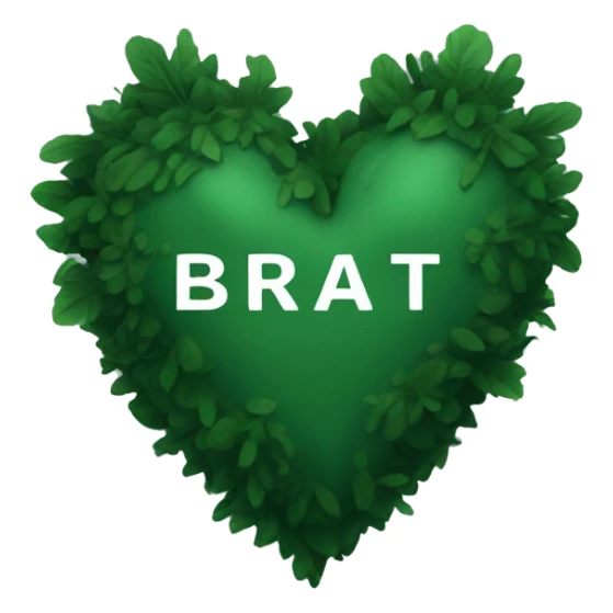 A forest green heart that says brat in black words sticker
