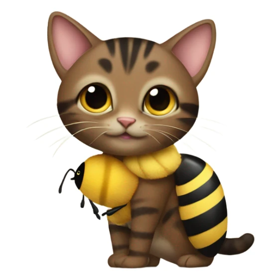 Brown and black tabby Cat carrying a bumble bee  sticker