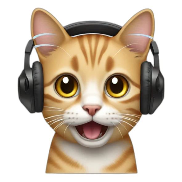cat with wireless headphone surprised to hear the microphone sound sticker