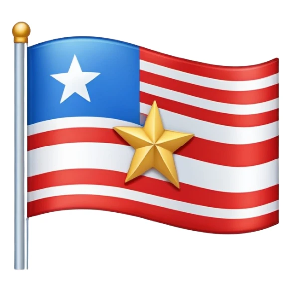 Flag with horizontal blue stripe, then horizontal white stripe, then horizontal red stripe. Red star in the middle outlined in gold  sticker