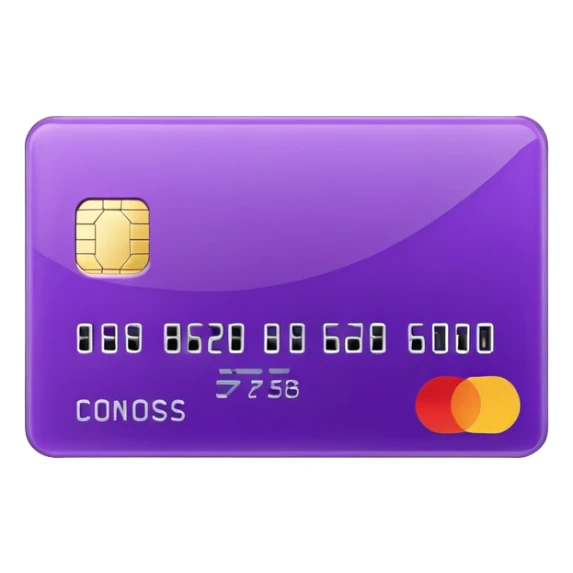 purple bank card, no numbers, with a chip sticker