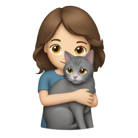 Brown hair Girl hugging grey cat sticker
