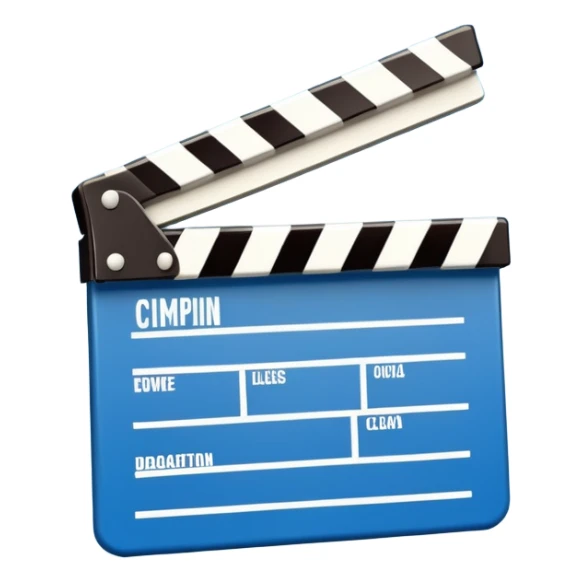ultra simplified movie clapper with blue and white colors, two simple rectangles with a diagonal line sticker
