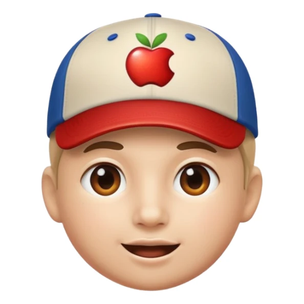 playful face with a backwards baseball cap, round and glossy, apple emoji style sticker