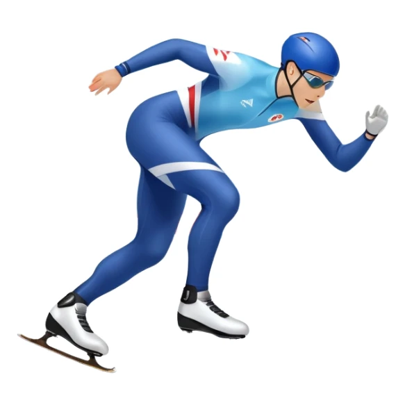 An icon showing a speed skater gliding on a professional oval ice track, captured in mid-motion with aerodynamic posture and sleek skates. The background features snowy mountains, flags, and a clear blue sky. Transparent background reflects the speed and elegance of the sport. sticker