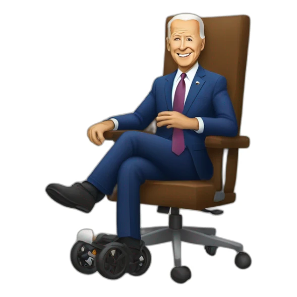 joe biden in a chair with wheels sticker