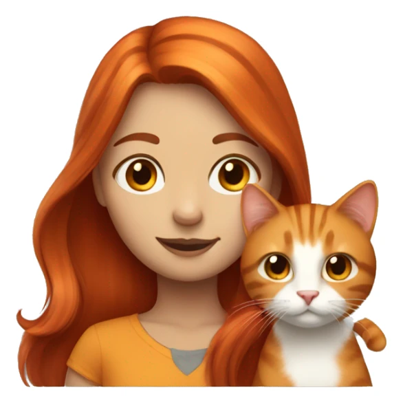 Red haired girl with brown and orange cat with big tail sticker
