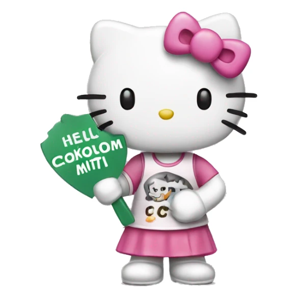 hello kitty holding a sign that says “Csókolom Mitzi” sticker