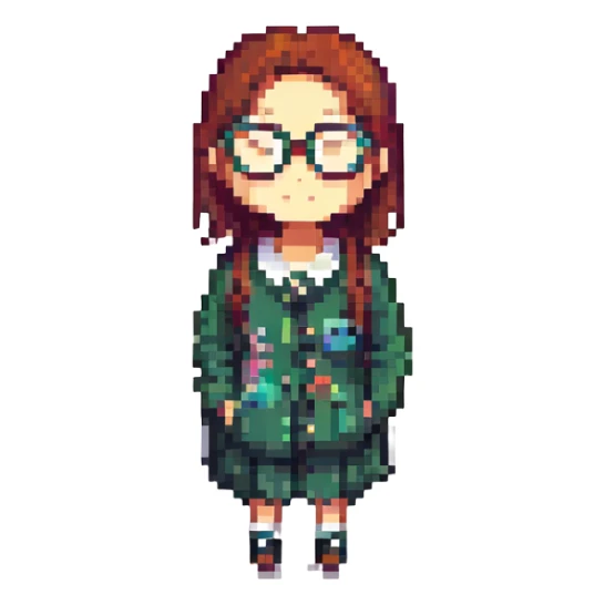 girl with glasses, pixel art style sticker