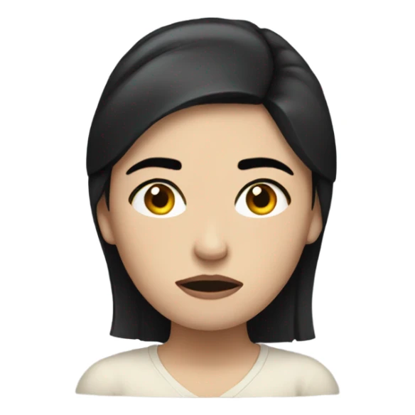 Pale woman black hair is frowning and heart broken sticker