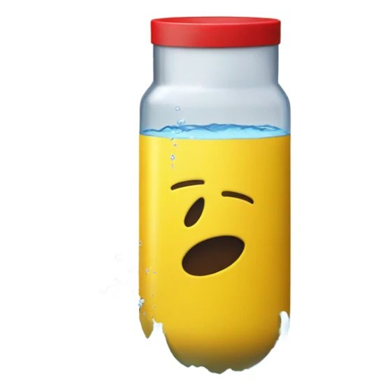 large yellow cylinder with two circles at the bottom and a red circle at the top with water coming out the top sticker