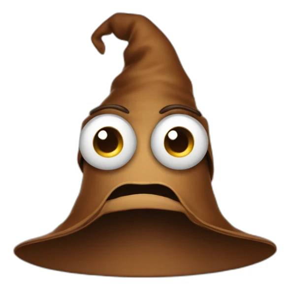 Brown wizard hat with mouth and eyes sticker